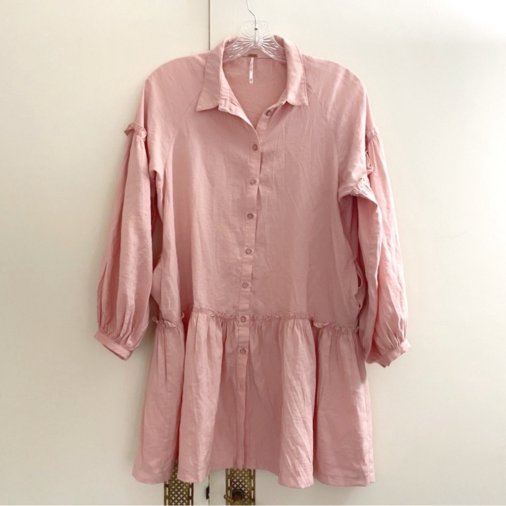 Free people easy street drop waist pink shirt dress button front size XS - Picture 2 of 15